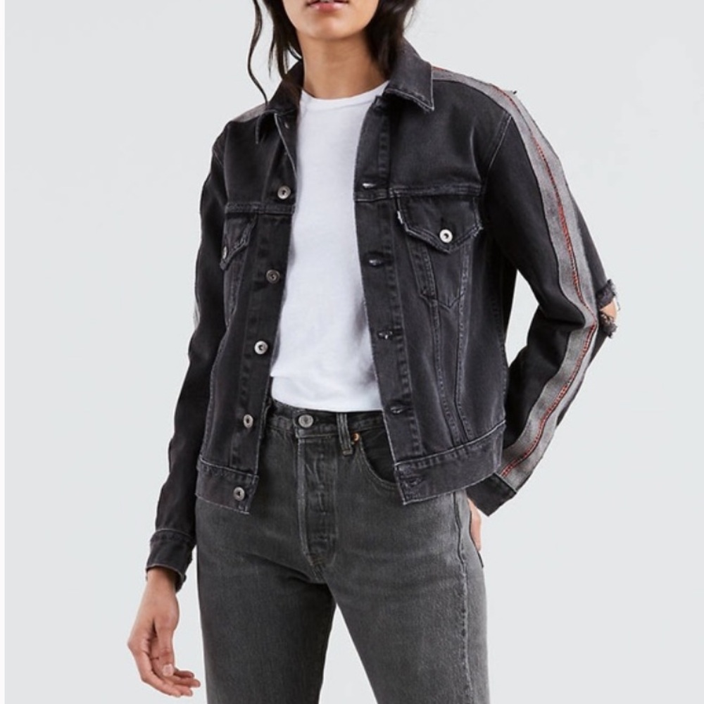 Levi’s Made & Crafted Boyfriend Trucker Thrash Black Denim Jacket Distressed